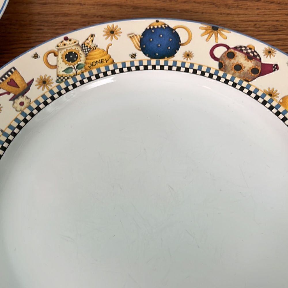 2 Sakura Dinner Plates Teapots Pattern 11” Debbie Mumm 1998 - Picture 5 of 7